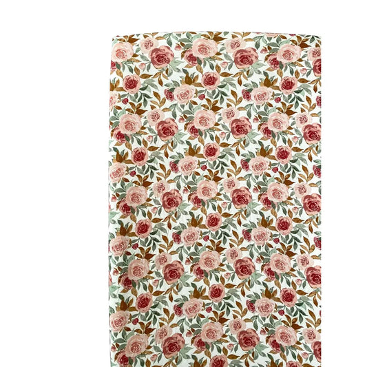 Dusty Pink Floral Premium Bamboo Fitted Crib Sheet - Harp Angel Boutique