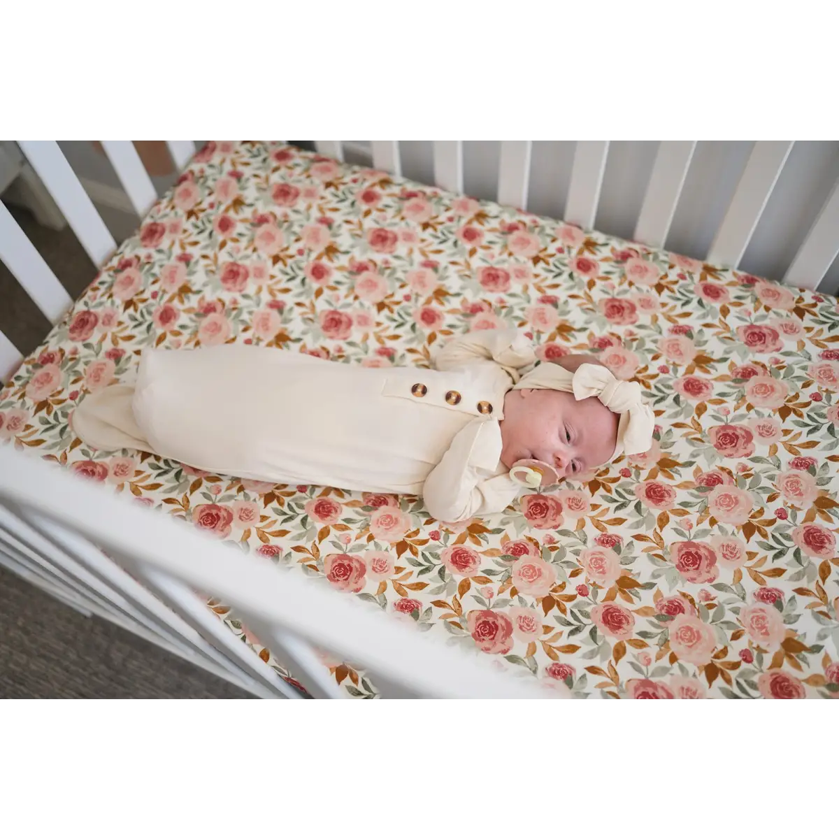 Dusty Pink Floral Premium Bamboo Fitted Crib Sheet - Harp Angel Boutique