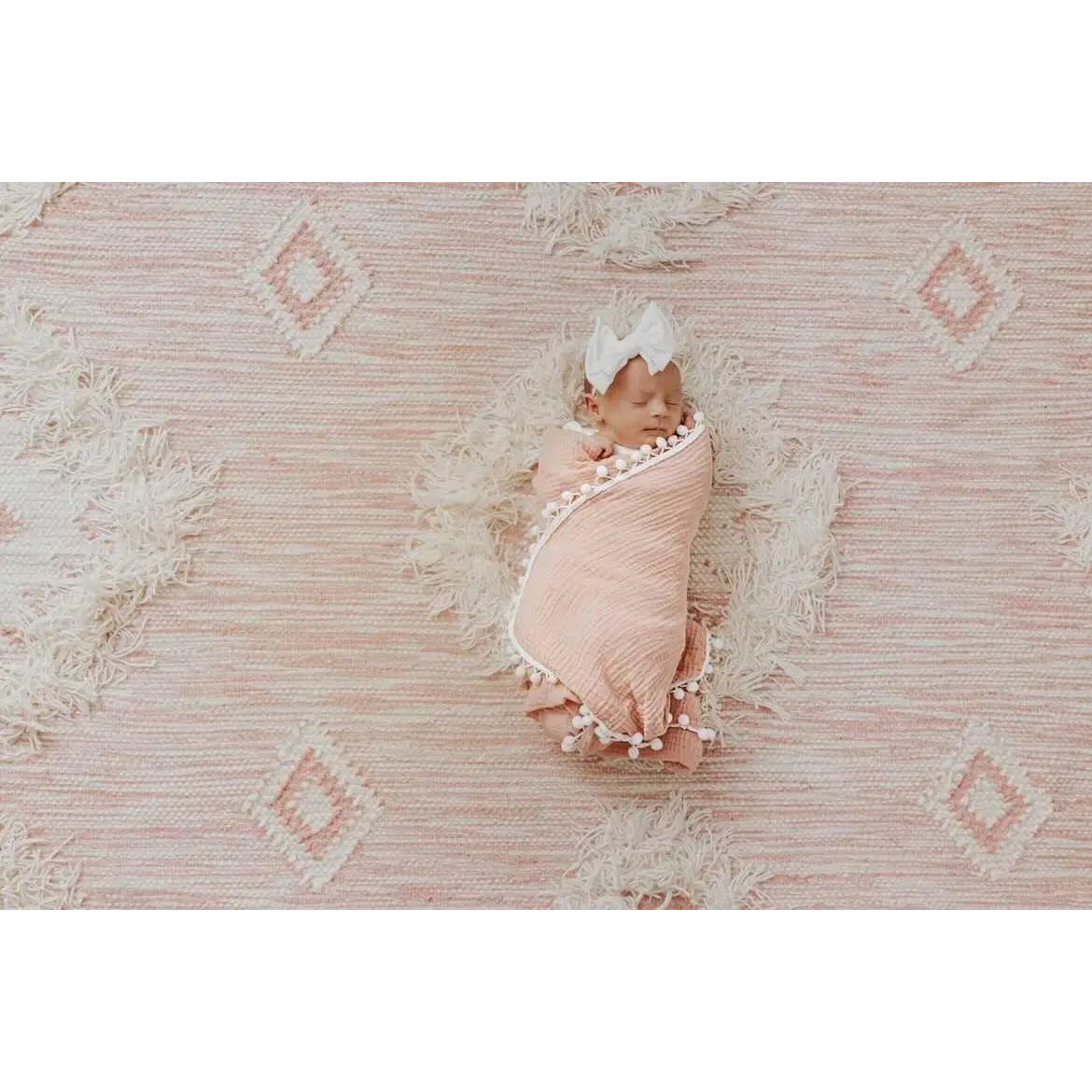 Dusty Pink Pom Muslin Swaddle Blanket - Harp Angel Boutique