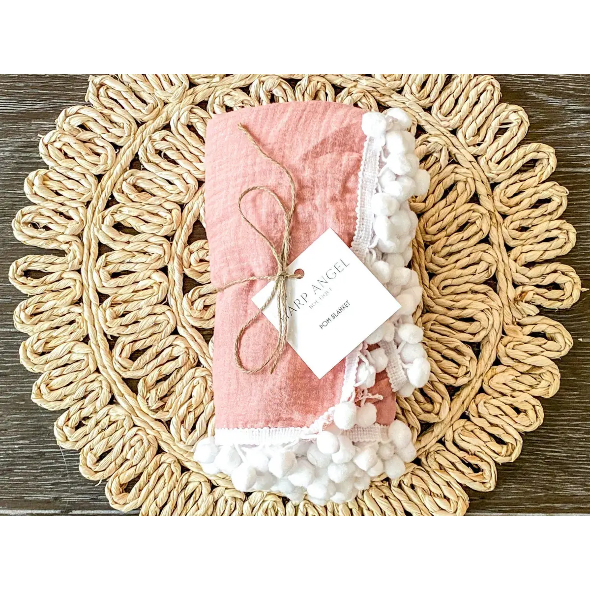 Dusty Pink Pom Muslin Swaddle Blanket - Harp Angel Boutique