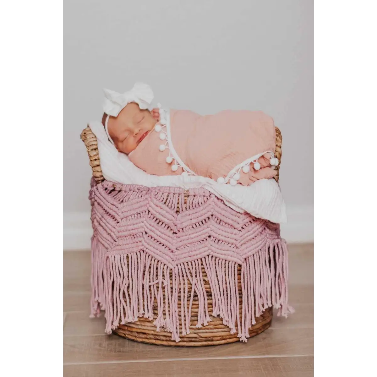 Dusty Pink Pom Muslin Swaddle Blanket - Harp Angel Boutique