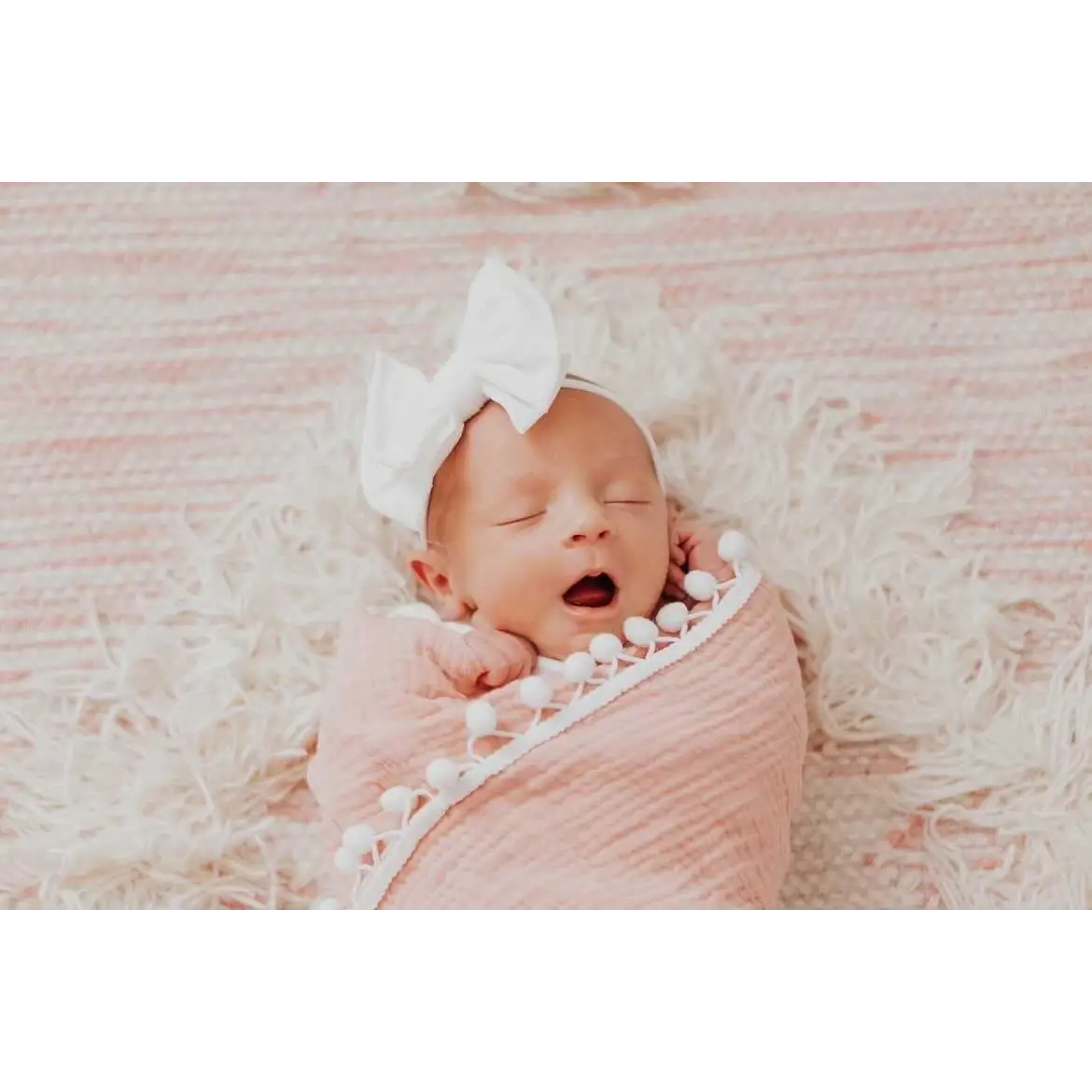Dusty Pink Pom Muslin Swaddle Blanket - Harp Angel Boutique