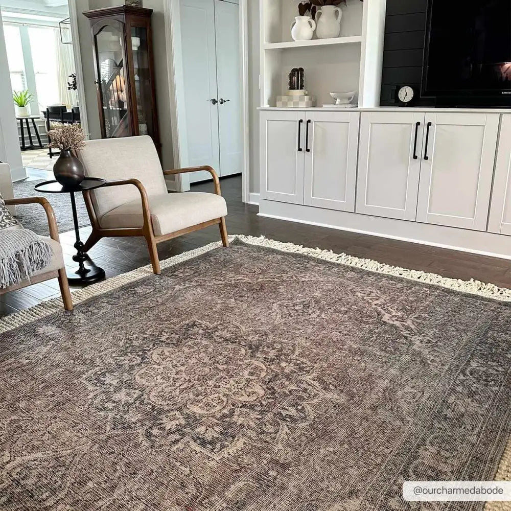 Dusty Sage Washable Persian Rug - 6’7’’ x 9’ Rectangle - Boutique Rugs