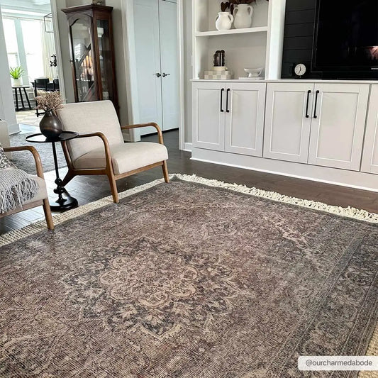 Dusty Sage Washable Persian Rug - 6’7’’ x 9’ Rectangle - Boutique Rugs