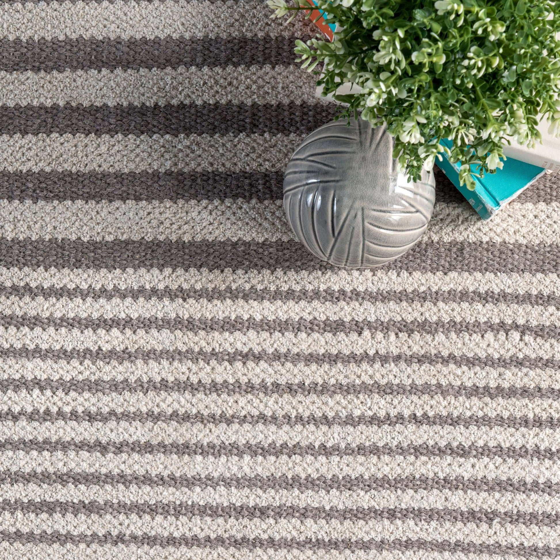 Gray Stripe Cotton Rug with Tassels