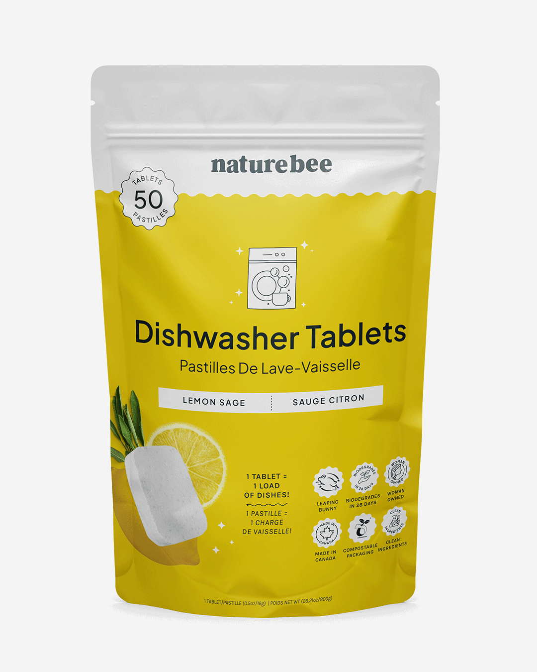 Dishwasher Tablets - Lemon - Bulk - Bag of 50 - NATURE BEE