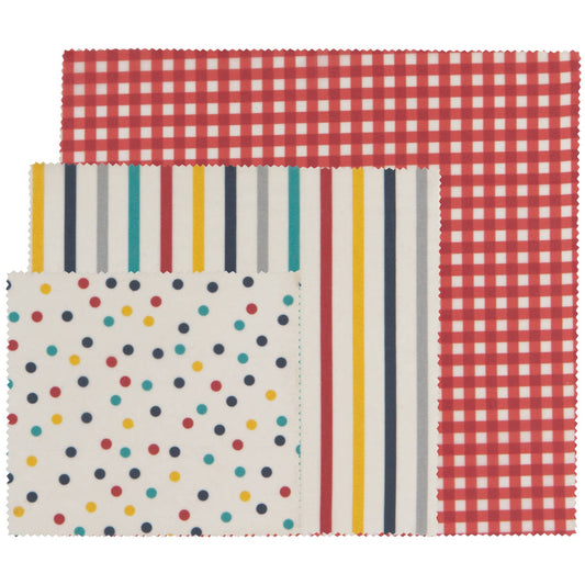 Beeswax Wrap Set of 3 - Gingham Dot and Stripe