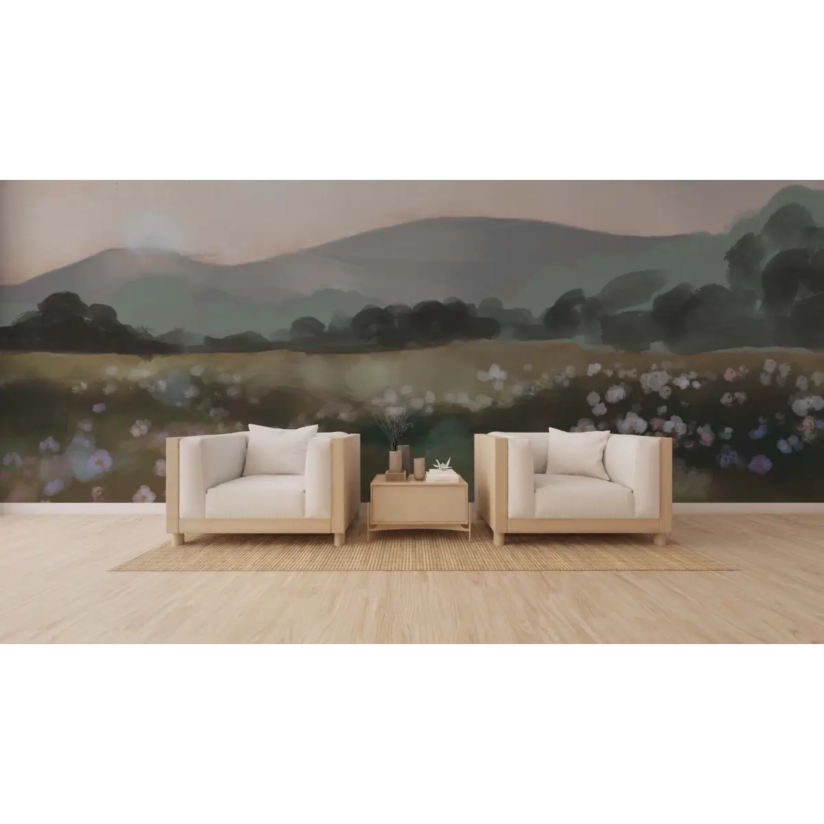 Eden Wallpaper Mural - Meadow and Mountain Landscape - by Mariah Rose - Loomwell Home Goods