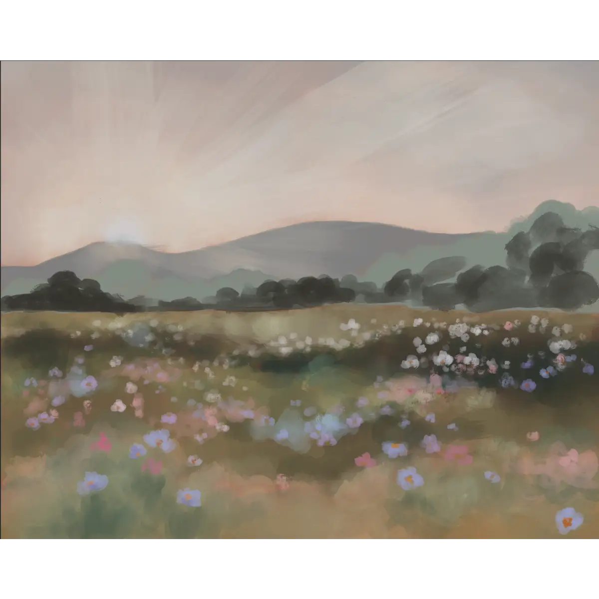 Eden Wallpaper Mural - Meadow and Mountain Landscape - by Mariah Rose - Sample 1 foot by 1 foot - Loomwell Home Goods