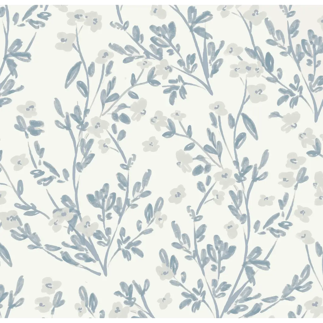 Edith Wallpaper - Whispy Flowers - by Fox and Pebble - Sample 1 foot by 1 foot / Blue - Loomwell Home Goods