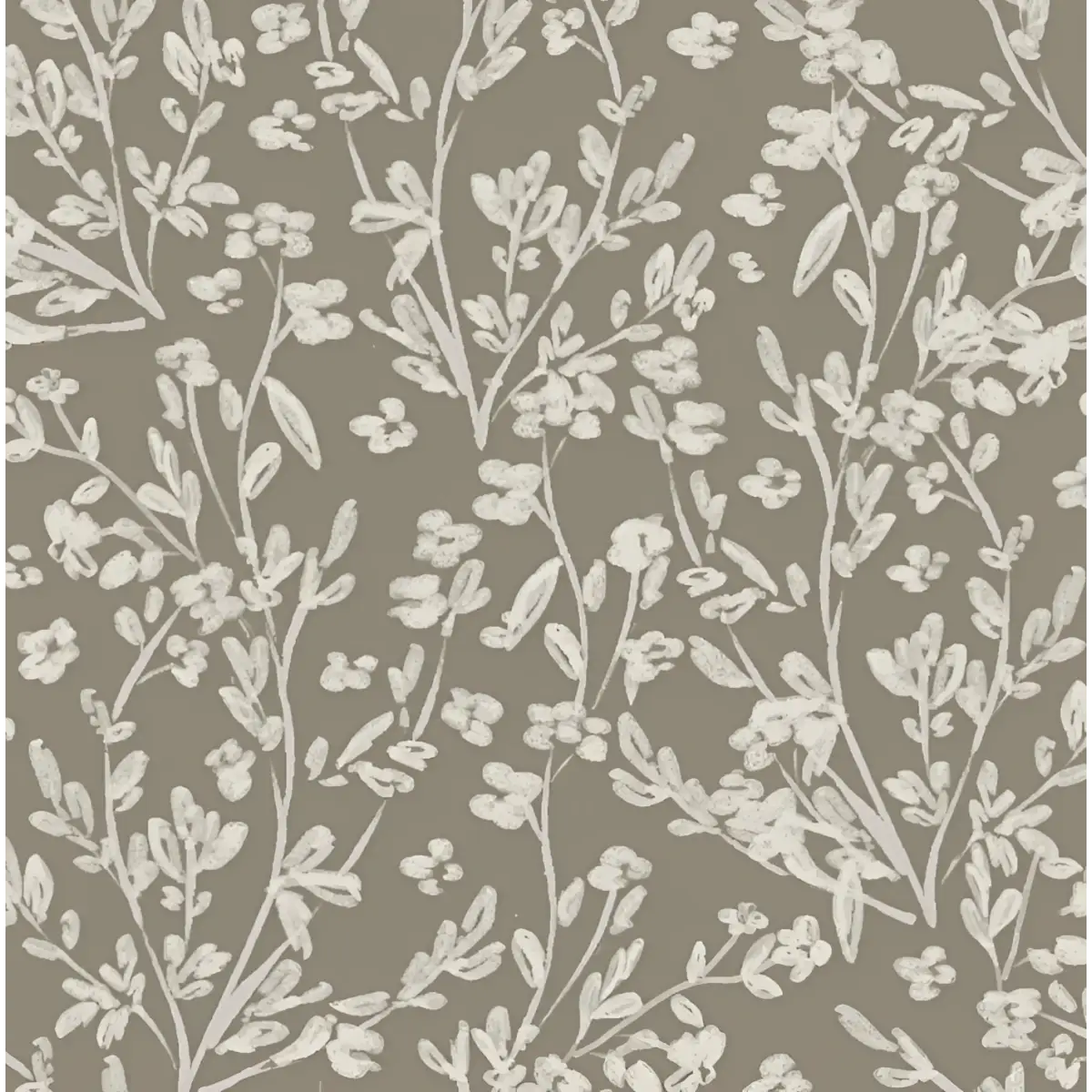 Edith Wallpaper - Whispy Flowers - by Fox and Pebble - Sample 1 foot by 1 foot / Olive - Loomwell Home Goods