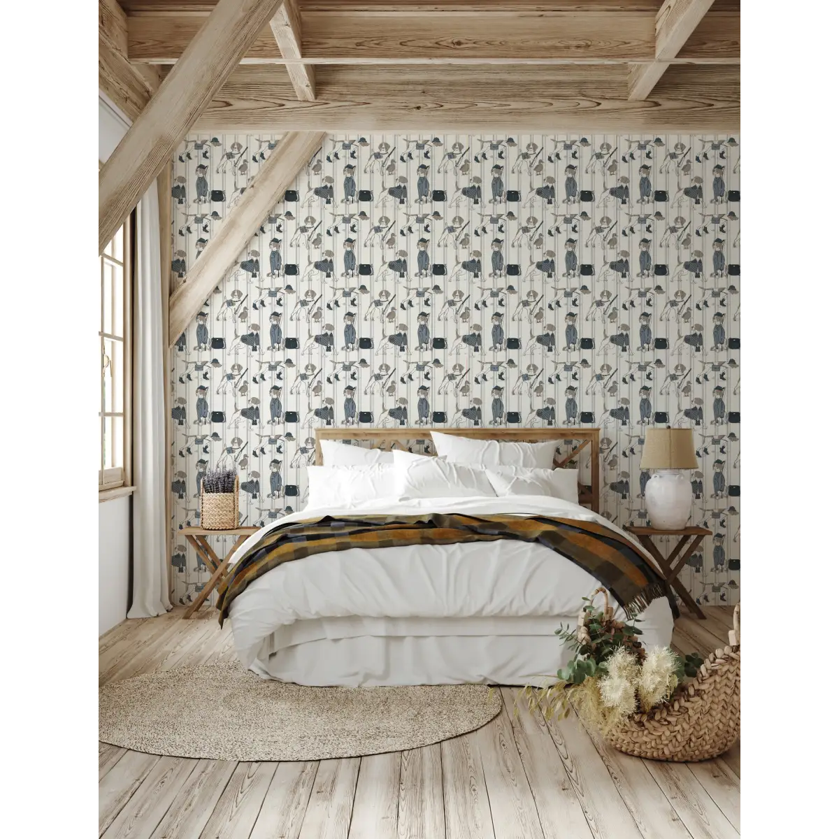 Edmund Wallpaper - Dogs Fishing - by Painted Hawk Design - Loomwell Home Goods