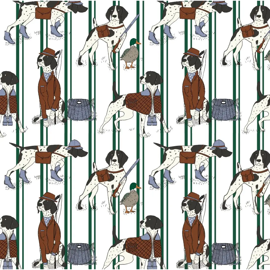 Edmund Wallpaper - Dogs Fishing - by Painted Hawk Design - Sample 1 foot by 1 foot / Green - Loomwell Home Goods