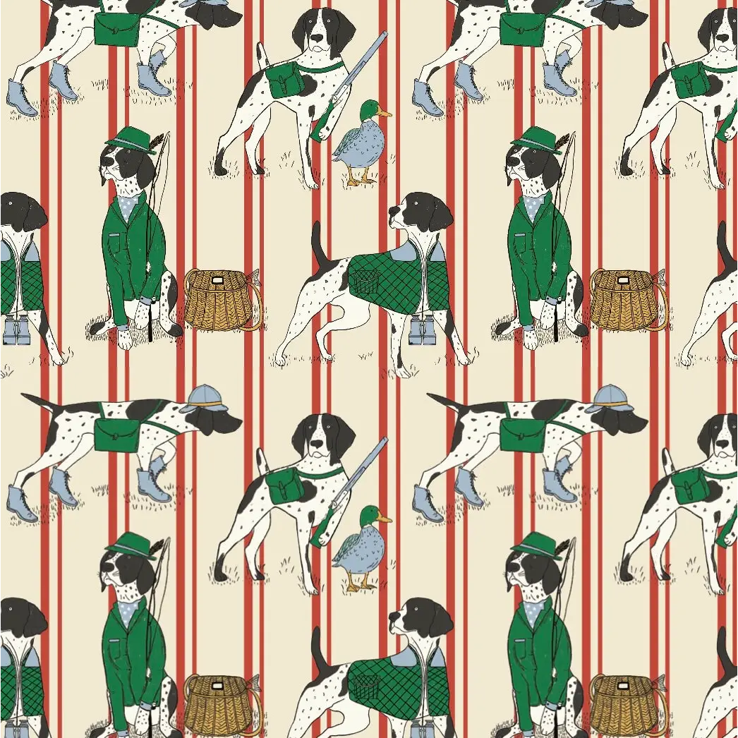 Edmund Wallpaper - Dogs Fishing - by Painted Hawk Design - Sample 1 foot by 1 foot / Red - Loomwell Home Goods