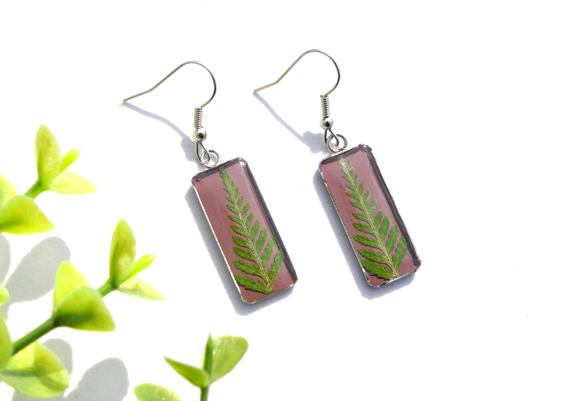 Pressed Fern Rectangle Earrings