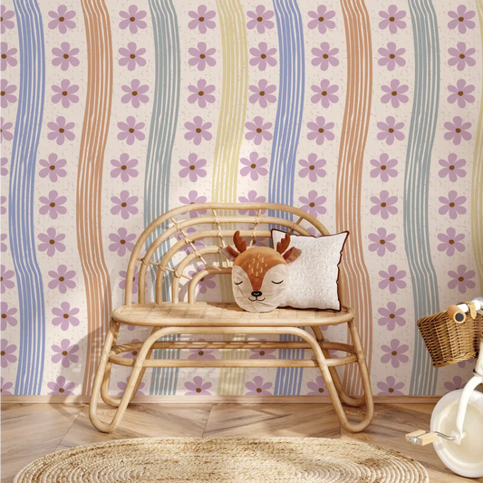 Effie Wallpaper - Wavy Mod Flowers - by Jun Shu Create - Loomwell Home Goods