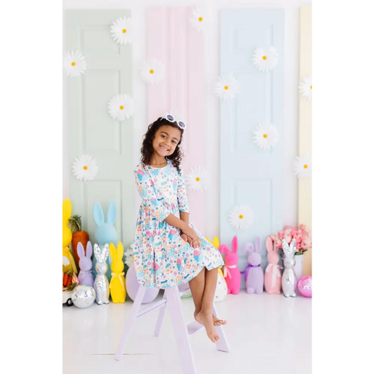 Egg-cellent 3/4 Sleeve Pocket Twirl Dress - Mila & Rose ®