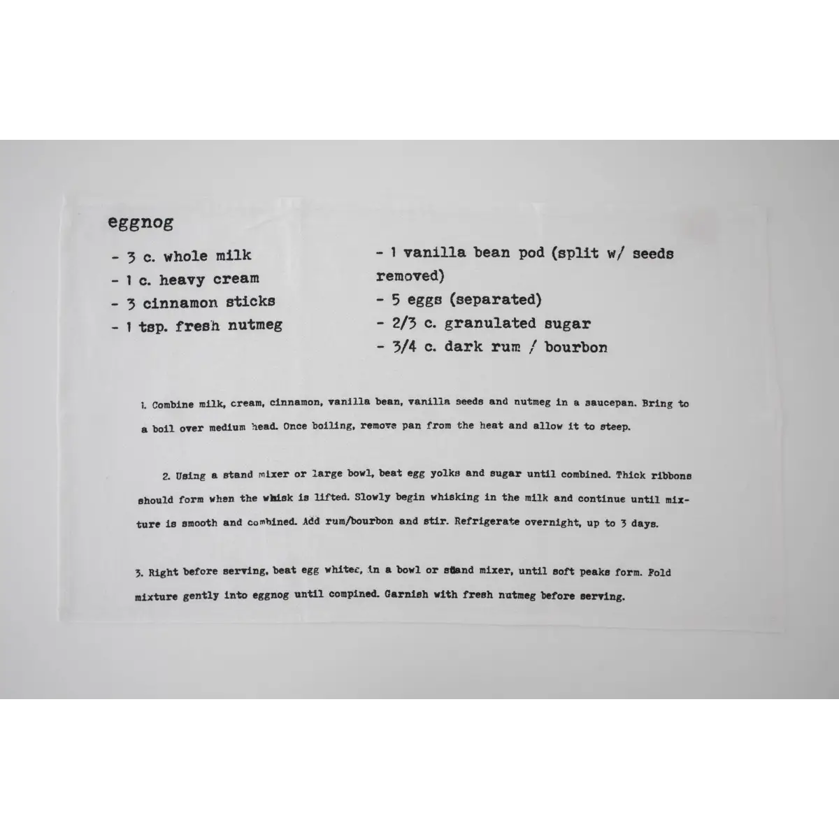 Eggnog Family Recipe Tea Towel - Heirloomed Collection