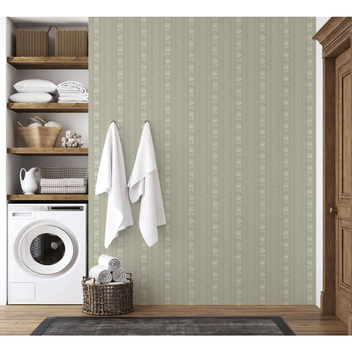 Elaine Wallpaper - Floral Stripe - by Katie Burt Art - Loomwell Home Goods