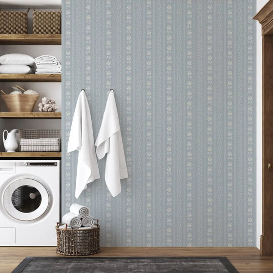 Elaine Wallpaper - Floral Stripe - by Katie Burt Art - Loomwell Home Goods