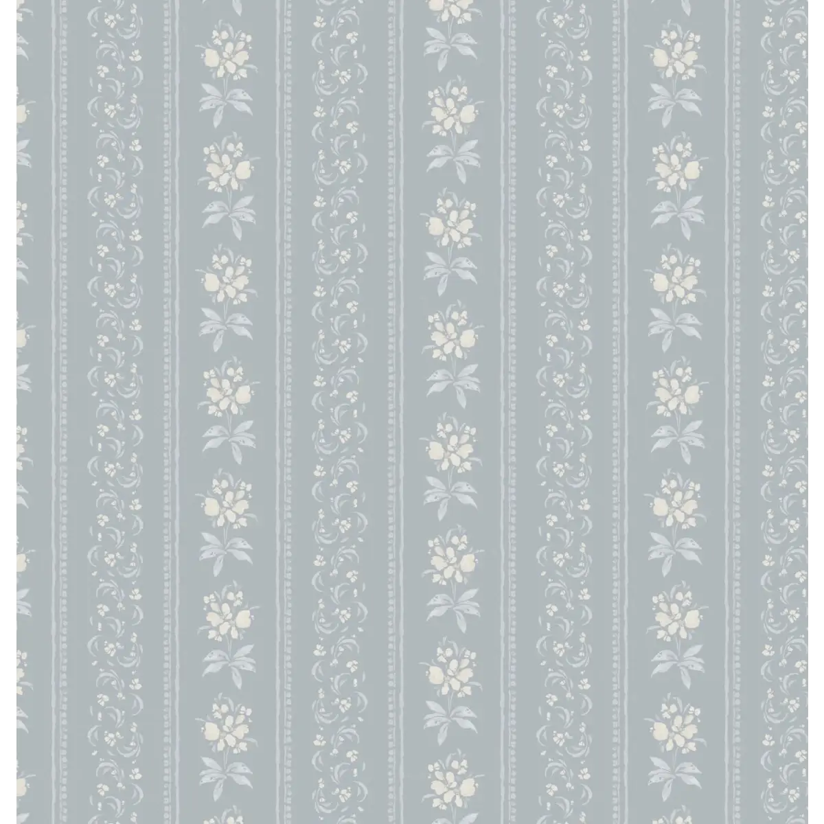 Elaine Wallpaper - Floral Stripe - by Katie Burt Art - Sample 1 foot by 1 foot / Blue - Loomwell Home Goods