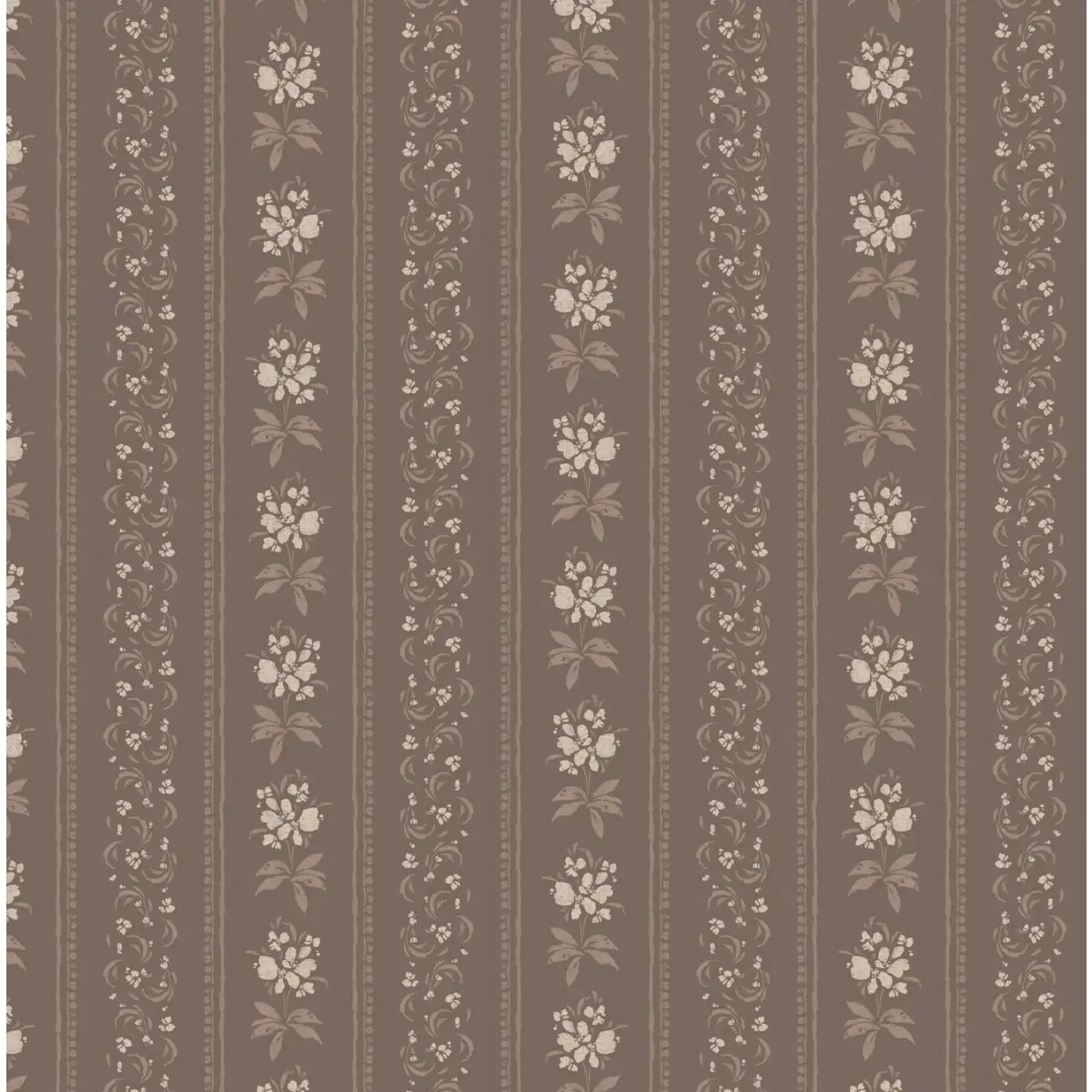 Elaine Wallpaper - Floral Stripe - by Katie Burt Art - Sample 1 foot by 1 foot / Brown - Loomwell Home Goods