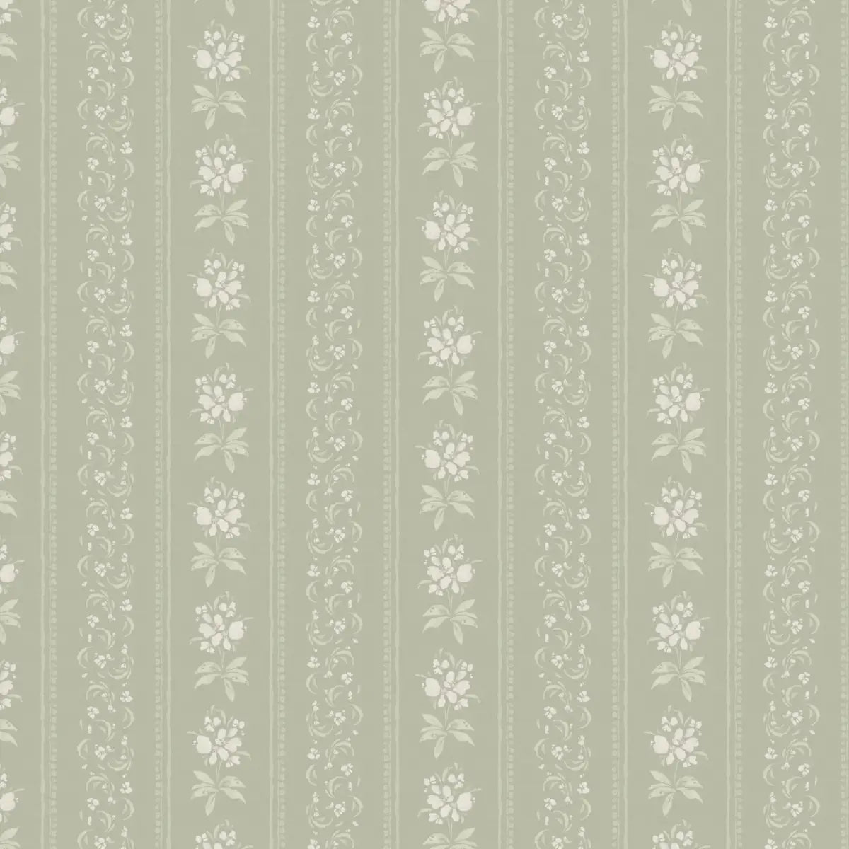 Elaine Wallpaper - Floral Stripe - by Katie Burt Art - Sample 1 foot by 1 foot / Sage - Loomwell Home Goods