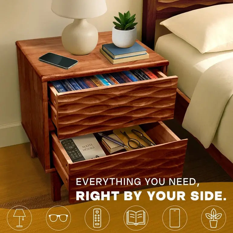 Elara Solid Wood Nightstand - Megsu
