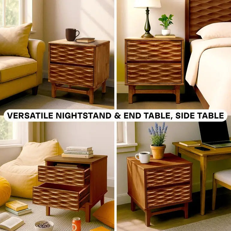 Elara Solid Wood Nightstand - Megsu