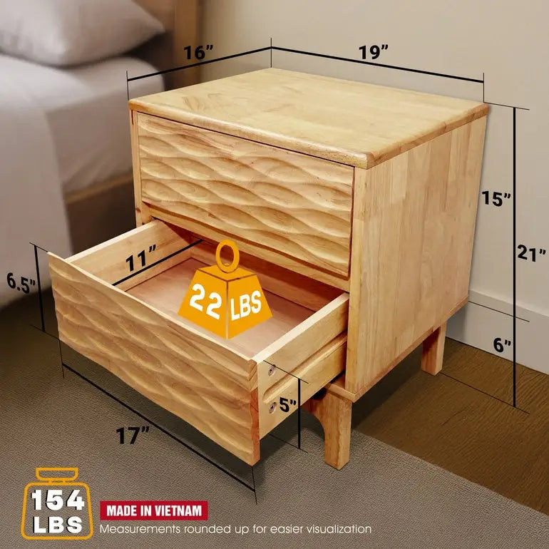Elara Solid Wood Nightstand - Megsu
