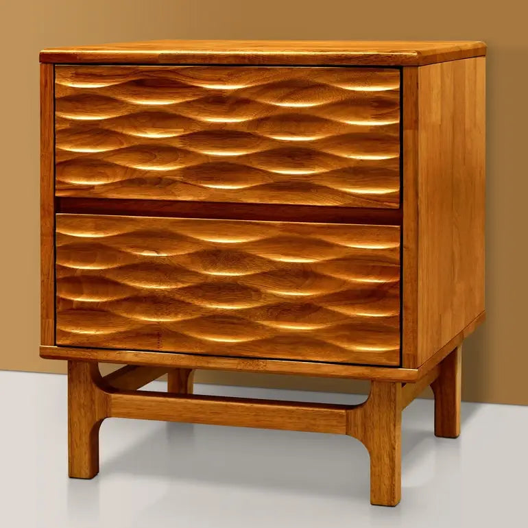Elara Solid Wood Nightstand - Caramel - Megsu