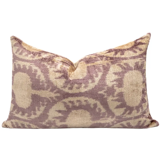 Handmade Ikat Silk Velvet Pillow with Down Insert – Elegant 16x24 - Canvello