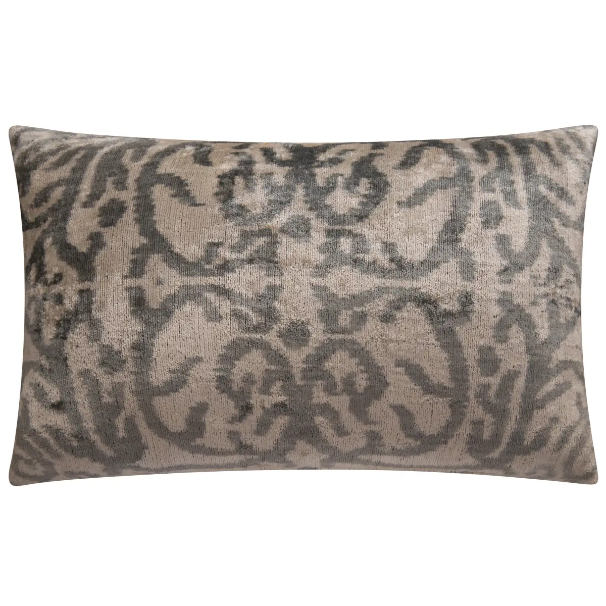 Elegant Handmade Silk Velvet Throw Pillow - 16x24 Taupe and Gray Luxury Cushion with Down Feather Insert - Canvello