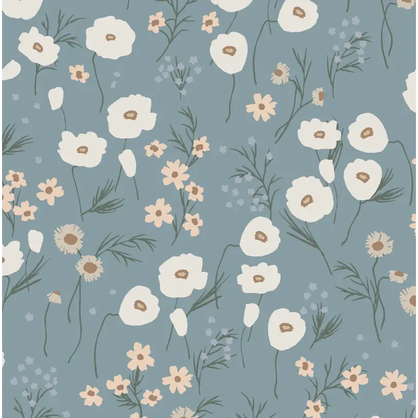 Elena Wallpaper - Field of Flowers - by Emily Cooper Art - Sample 1 foot by 1 foot / Blue - Loomwell Home Goods