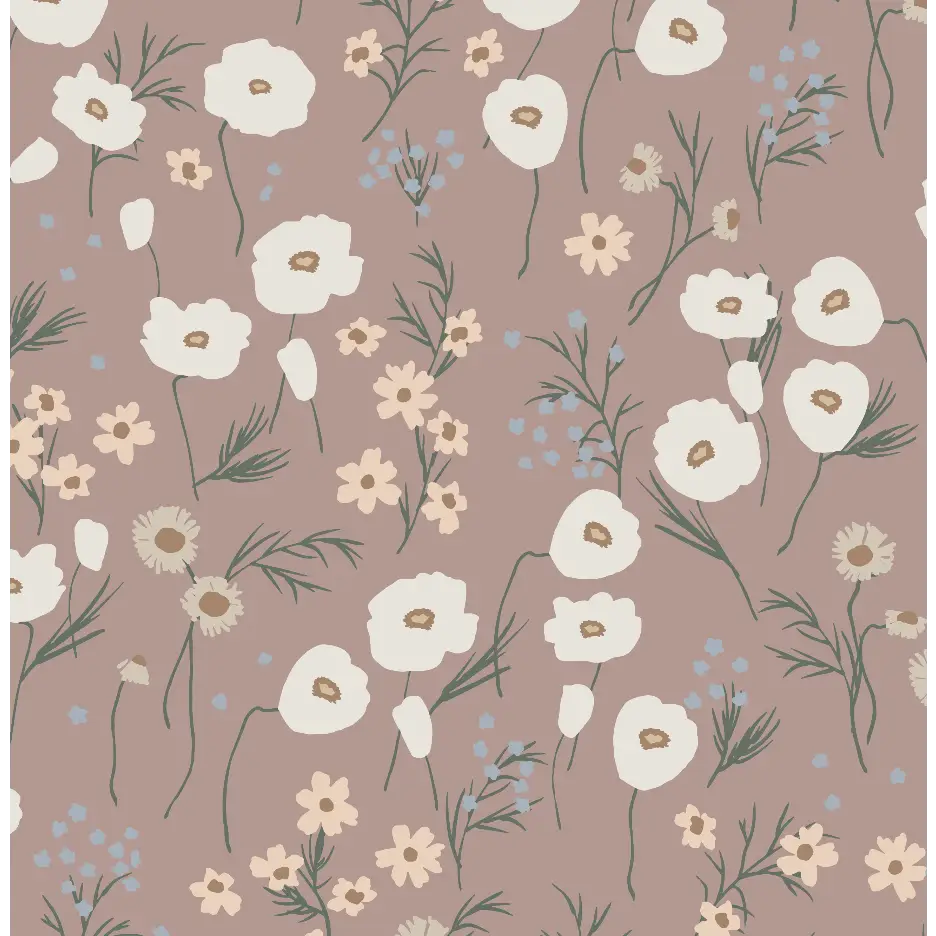Elena Wallpaper - Field of Flowers - by Emily Cooper Art - Sample 1 foot by 1 foot / Mauve - Loomwell Home Goods