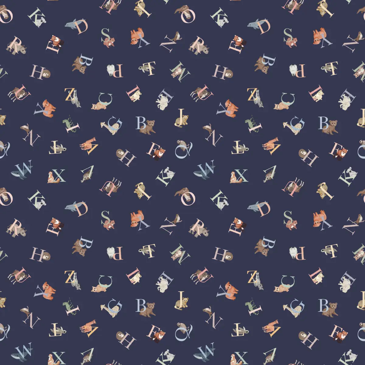 Eli Wallpaper - Alphabet for Kids - by Fede Volpato - Sample 1 foot by 1 foot / Navy - Loomwell Home Goods