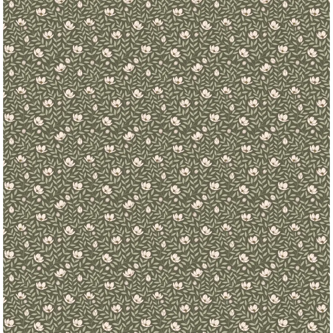 Eliana Wallpaper - Sweet Flowers - by Kourtni Gunn - Sample 1 foot by 1 foot / Olive - Loomwell Home Goods