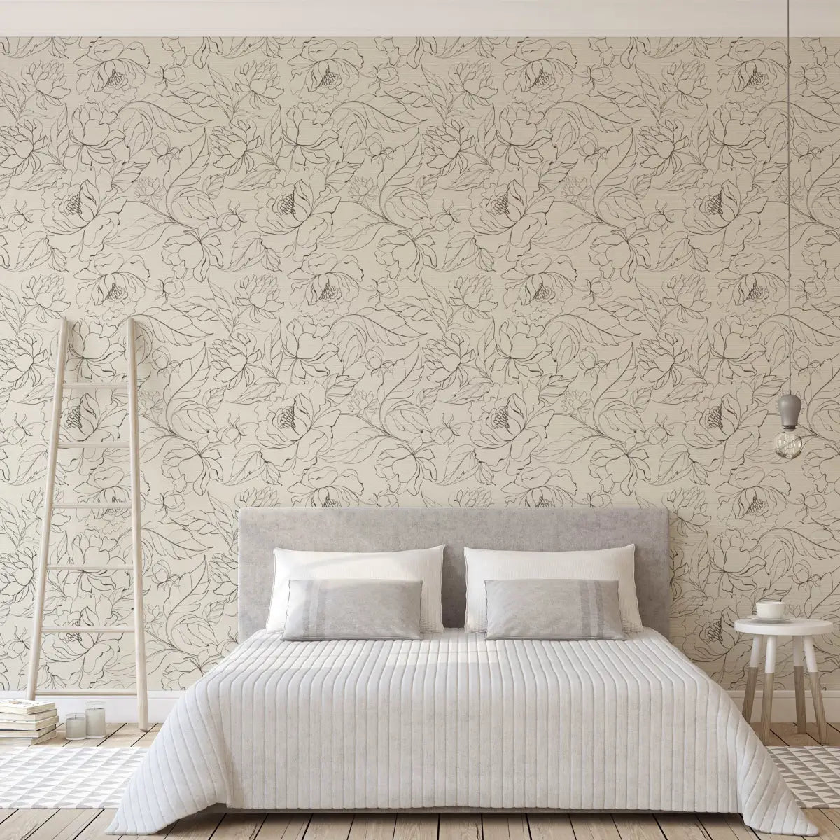 Elizabeth Wallpaper - Large Scale Flowers and Leaves Line Drawing - Loomwell Home Goods