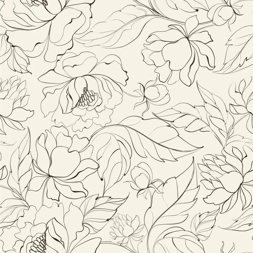 Elizabeth Wallpaper - Large Scale Flowers and Leaves Line Drawing - Sample 1 foot by 1 foot - Loomwell Home Goods
