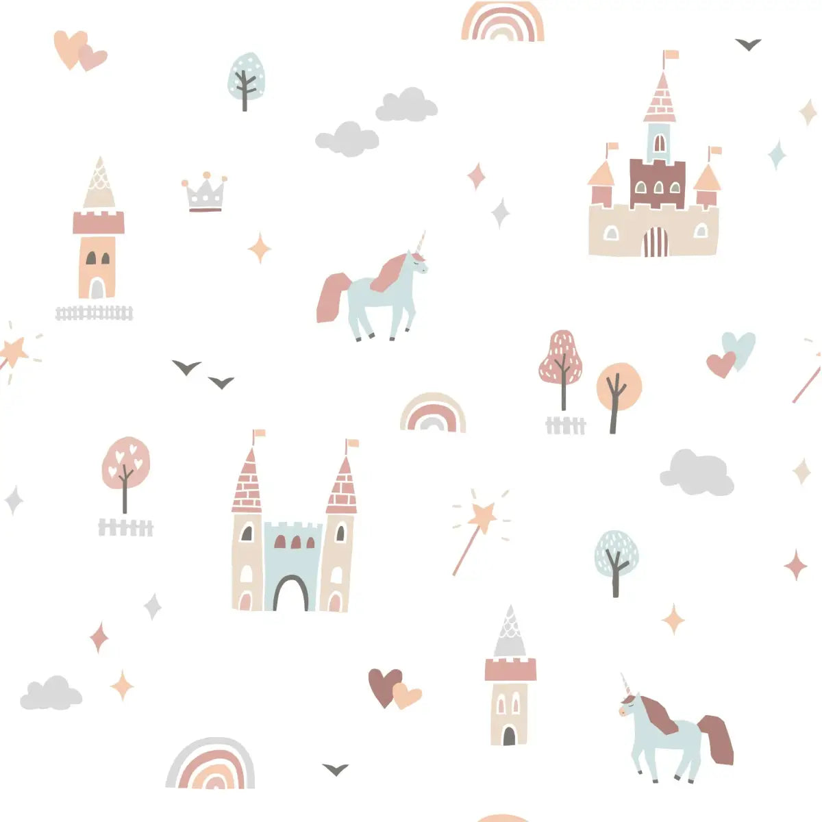 Ella Wallpaper - Princess Castles and Unicorns for Kids - Sample 1 foot by 1 foot - Loomwell Home Goods