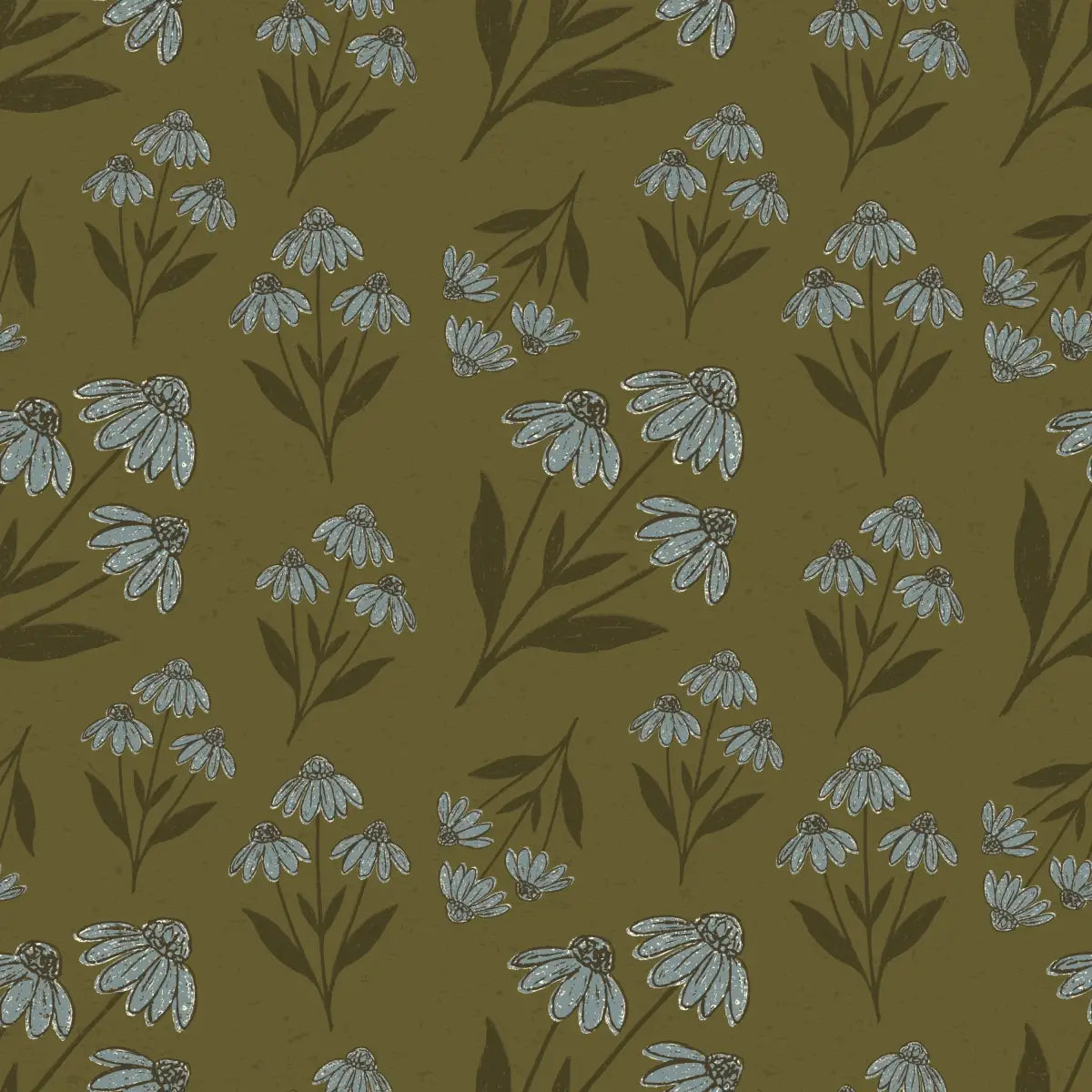 Ellery Wallpaper - Coneflowers - by The Feral Flower - Sample 1 foot by 1 foot / Olive - Loomwell Home Goods