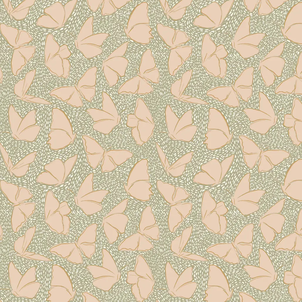 Ellie Wallpaper - Soft Butterflies - by Hufton Studio - Sample 1 foot by 1 foot / Green / Large Scale - Loomwell Home