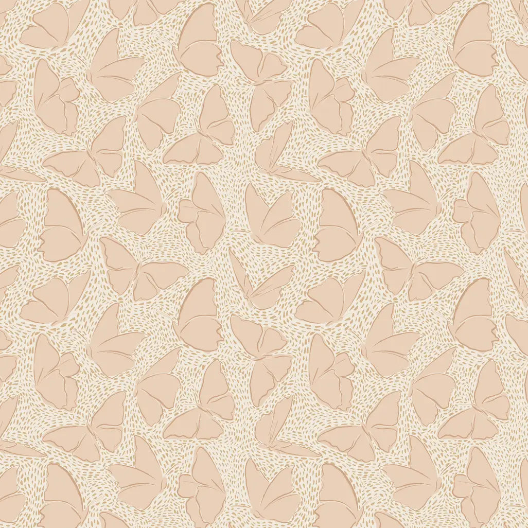 Ellie Wallpaper - Soft Butterflies - by Hufton Studio - Sample 1 foot by 1 foot / Light Pink / Large Scale - Loomwell