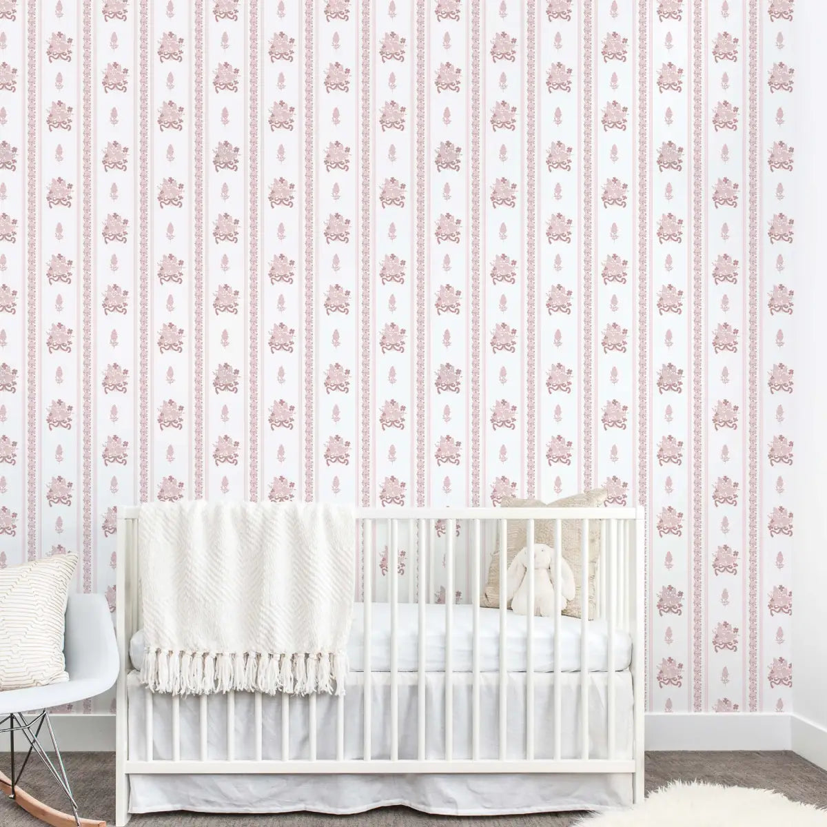Elodie Wallpaper- Blue Floral Stripe - by Pepper Design - Loomwell Home Goods