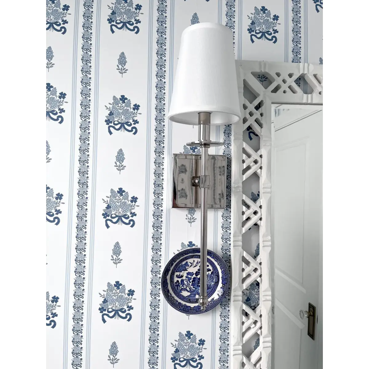 Elodie Wallpaper- Blue Floral Stripe - by Pepper Design - Loomwell Home Goods