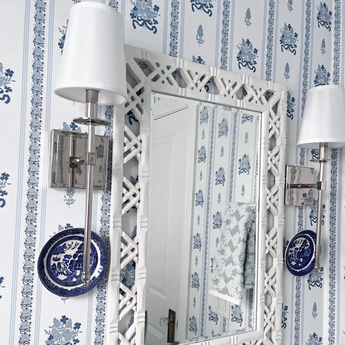 Elodie Wallpaper- Blue Floral Stripe - by Pepper Design - Loomwell Home Goods