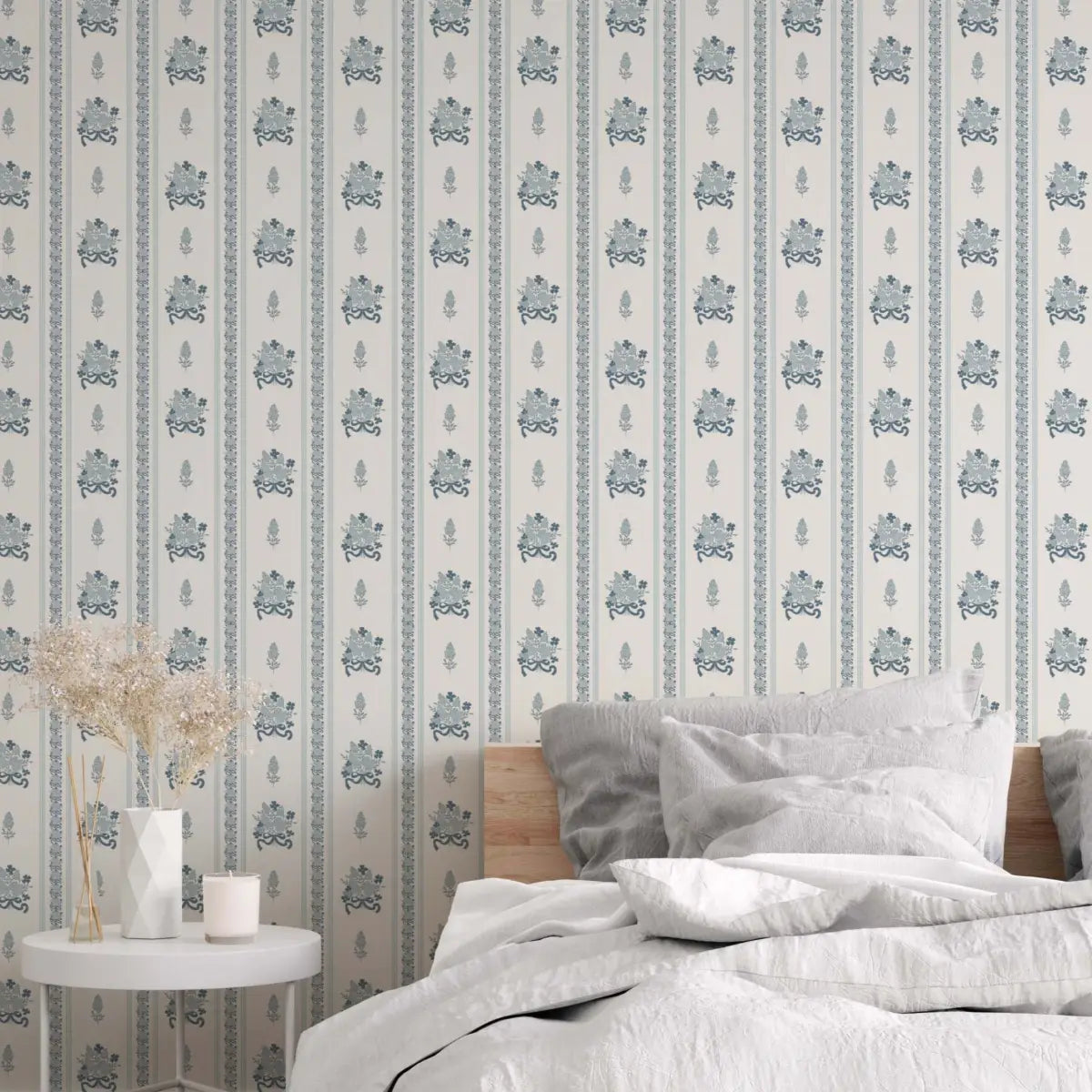 Elodie Wallpaper- Blue Floral Stripe - by Pepper Design - Loomwell Home Goods
