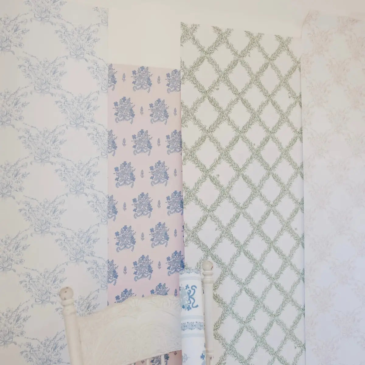 Elodie Wallpaper- Blue Floral Stripe - by Pepper Design - Loomwell Home Goods