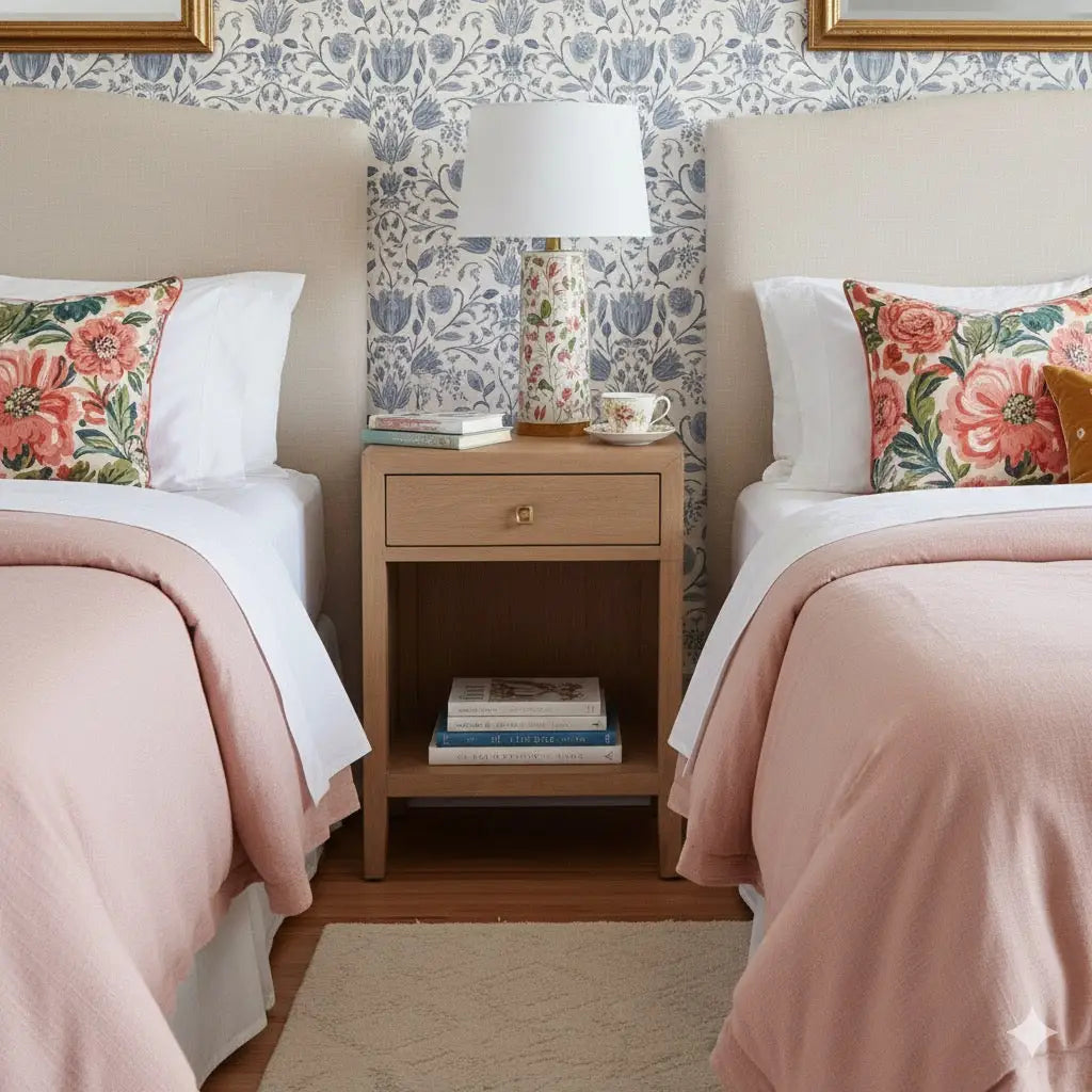 Elowyn Wallpaper - Blue Flower Line Drawings - by Kathryn Therese - Loomwell Home Goods