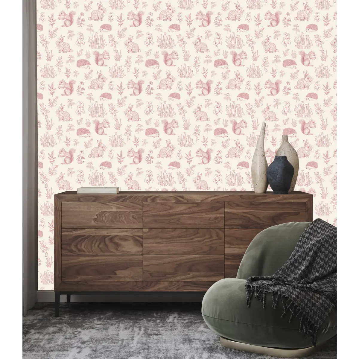 Ember Wallpaper - Bunnies Squirrels Hedgehogs - by Manvi Semalty - Loomwell Home Goods